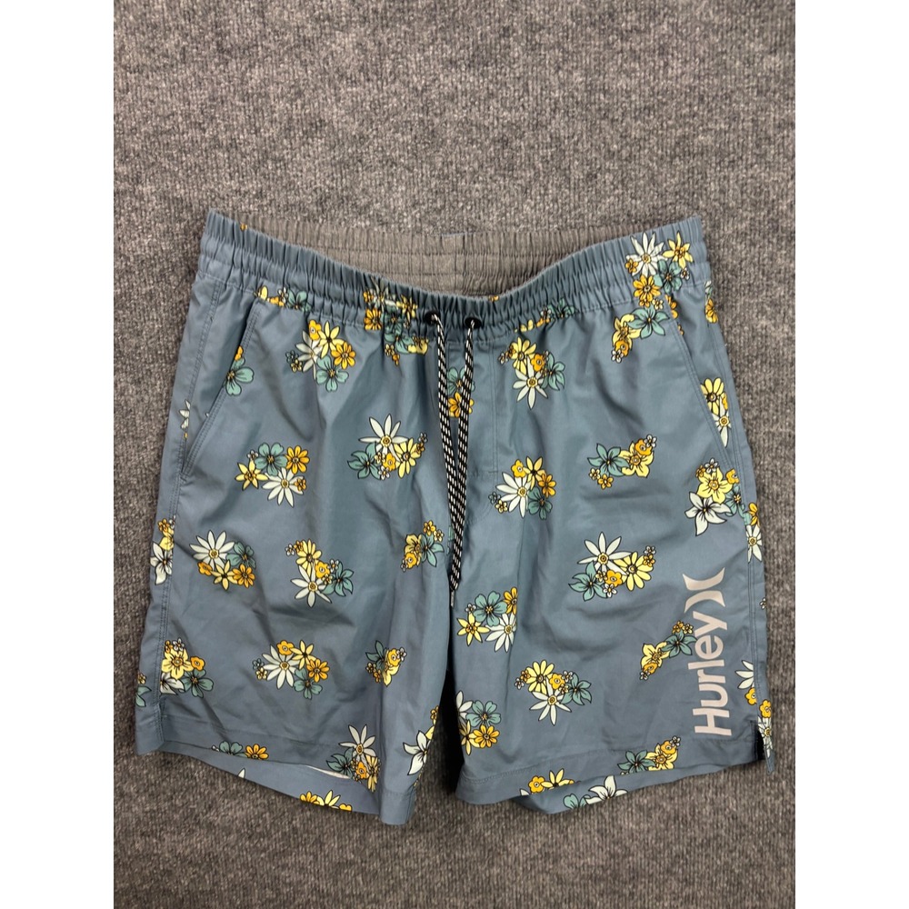 Hurley Board Shorts Mens Medium Blue Floral Print Drawstring Swim Trunks